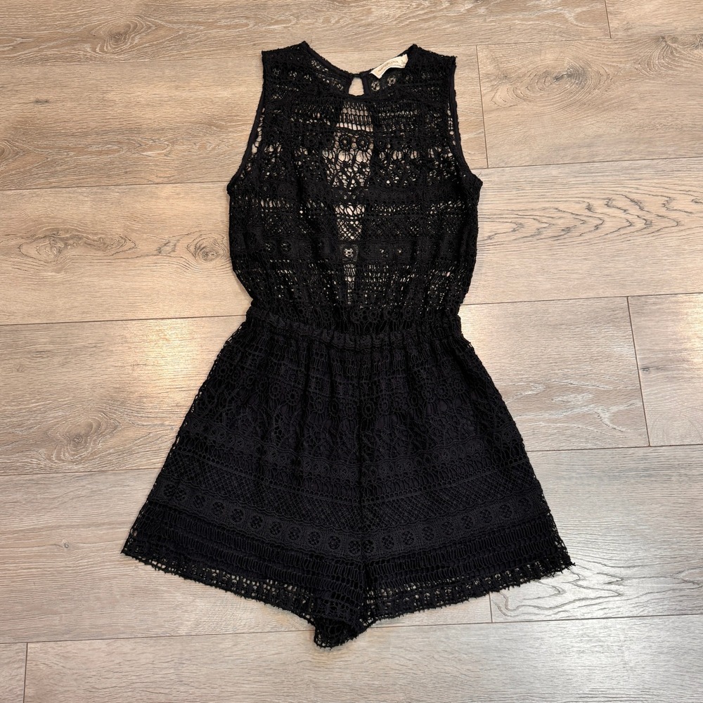 Abercrombie & Fitch Black Crochet Lace Romper Coverup Keyhole Back Small S